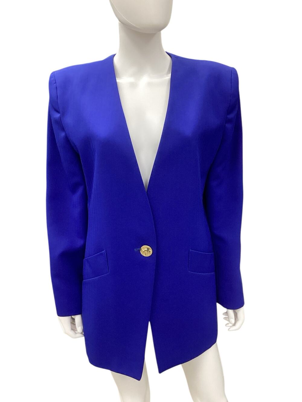 Vintage Oleg Cassini Blazer Women’s Size 12 Gold Tone Buttons Sapphire Gorgeous!